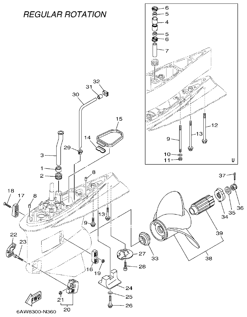 Yamaha F350AET, FL350AET LOWER CASING & DRIVE 2 parts diagram